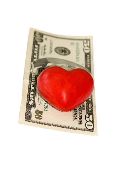 Padesát dolar bill srdce — Stock fotografie
