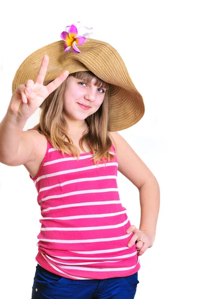 Teenage girl showing victory sign — Stock Photo, Image