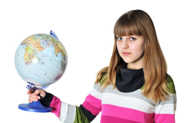 stock image Teen girl holding globe