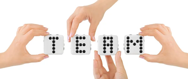 Hands and dices Team — Stock Photo, Image