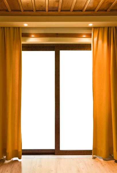 Hotelový pokoj a prázdné okno — Stock fotografie