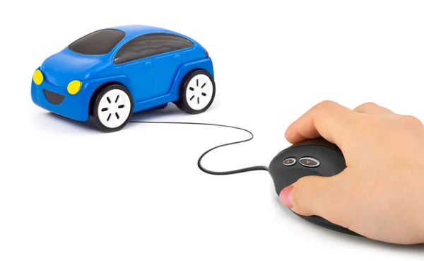 Ręka z myszy komputerowej i samochodu — Zdjęcie stockowe