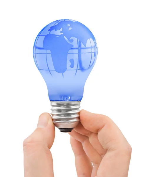Hand and bulb with globe — Stock Photo, Image