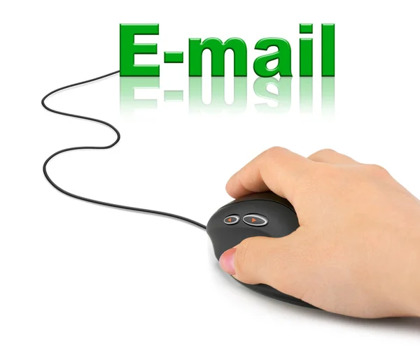 Mão com mouse de computador e palavra E-mail — Fotografia de Stock
