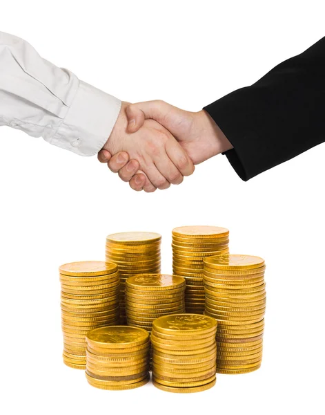 Handshake y monedas de oro — Foto de Stock