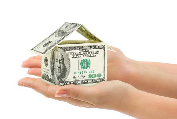 Hands and money house — Stock Photo, Image