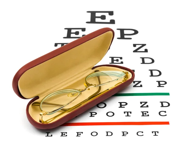 Bril op gezichtsvermogen test-chart — Stockfoto