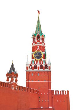 Spasskaya tower in Kremlin (Moscow) isolated on white clipart