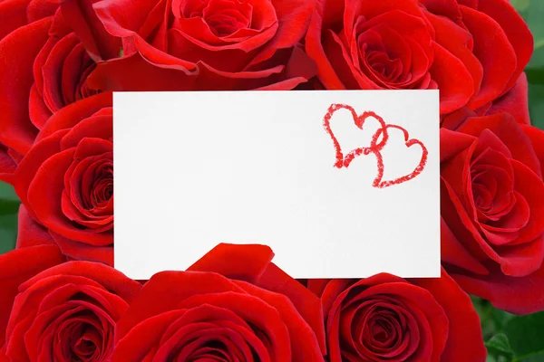 纸卡和玫瑰花束 — 图库照片
