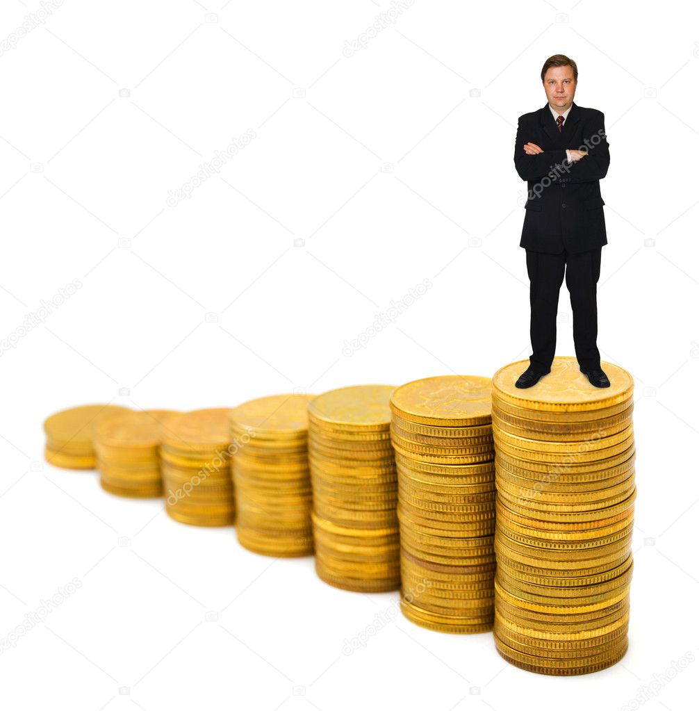 Businessman on money stairs