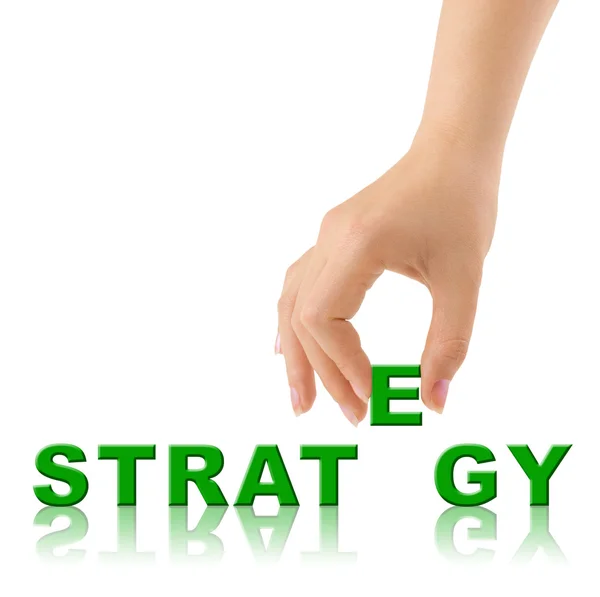 Hand och ordet strategi — Stockfoto