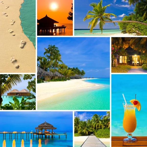 Collage von Bildern vom Strand der Malediven im Sommer — Stockfoto