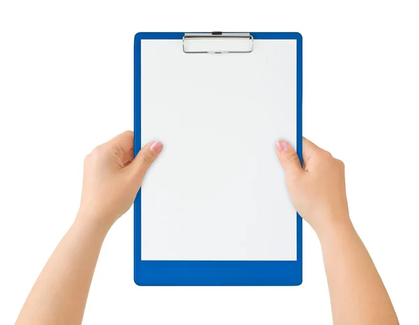Clipboard in hands — Stock Photo, Image