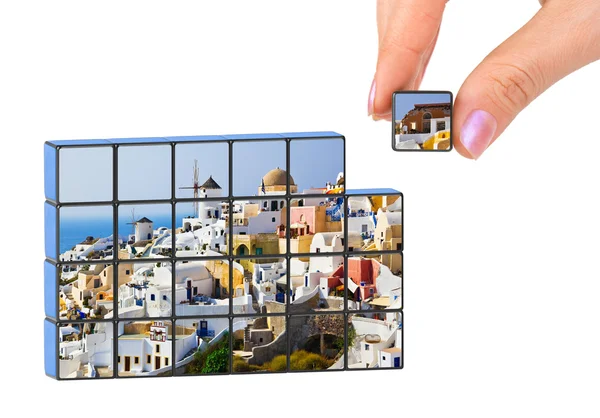 Hand und Santorini (mein Foto) Puzzle — Stockfoto