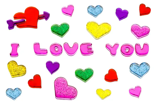 Serca i słowa kocham cię — Zdjęcie stockowe