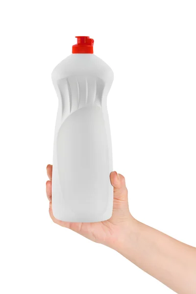 Mão com garrafa de plástico — Fotografia de Stock