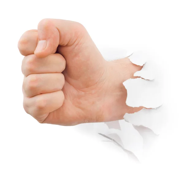 Fist punching paper Stock Image