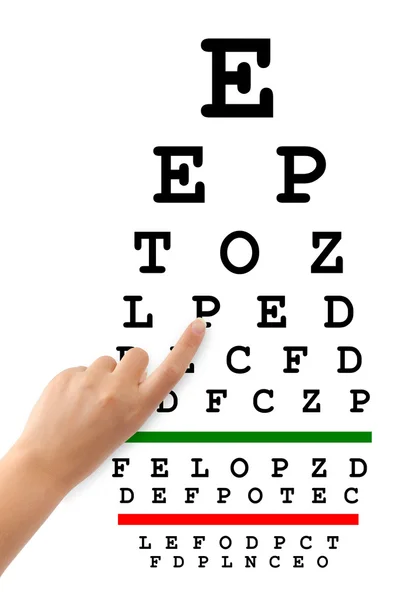 Pointing hand and eyesight test chart — Stock Photo, Image