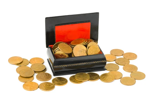 Dinero oro en caja — Foto de Stock
