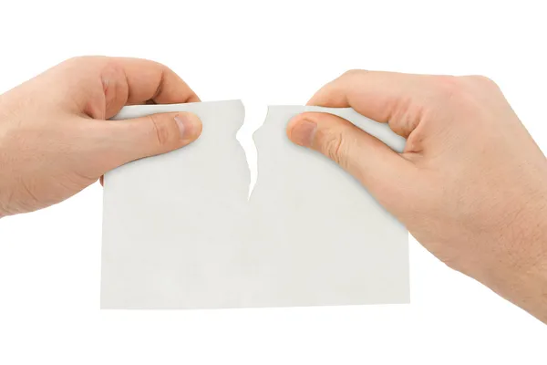 Ręce oderwać papier — Zdjęcie stockowe