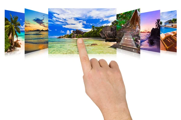 Hand scrolling summer beach images — Stock Photo, Image