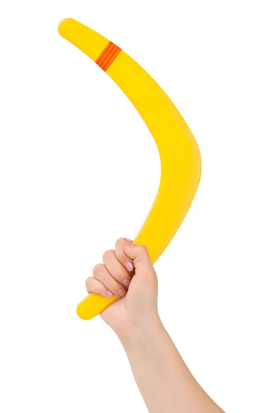 Hand met boomerang — Stockfoto
