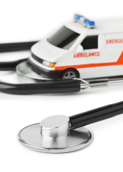 Stethoscope and toy ambulance car — Stock Photo, Image