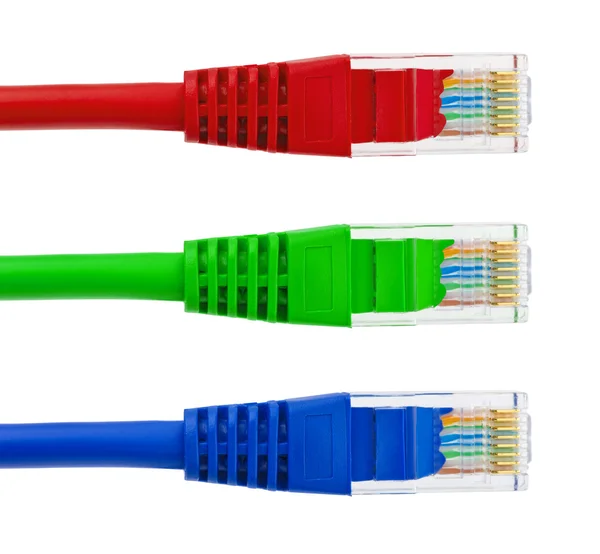 Різнокольорові комп'ютерні інтернет-кабелі — стокове фото