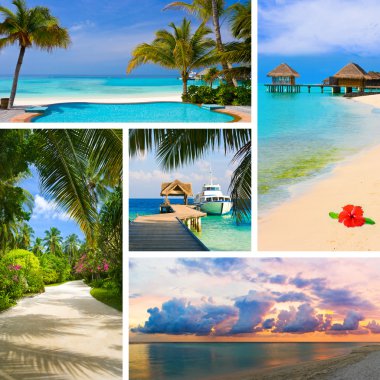 Collage of summer beach maldives images clipart