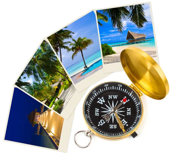 Pláže Maledivy obrazy a kompas — Stock fotografie