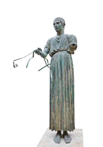 在德尔菲博物馆，希腊雕像车头 — 图库照片