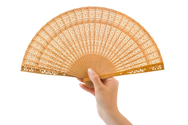 stock image Wood fan in woman hand