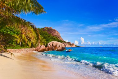 Tropical beach Source D'Argent at Seychelles clipart