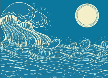 Huge sea waves. Vector illustration of symbol of nature clipart