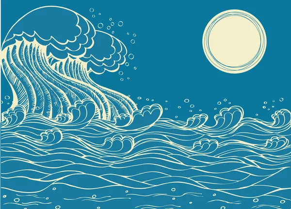 Hatalmas tenger hullámai. Vektoros illusztráció, a szimbólum a természet — Stock Vector