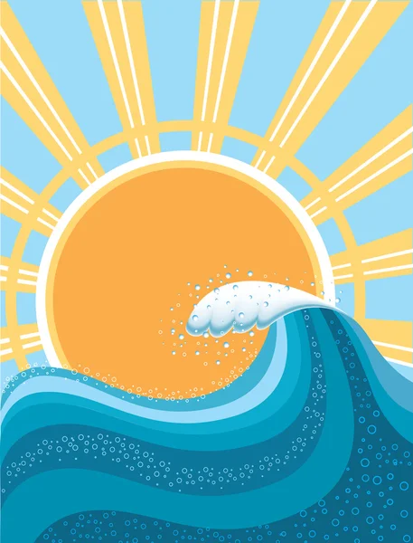 Wave in ocean.Water background for surfing with sun.Mesh — Stock Vector