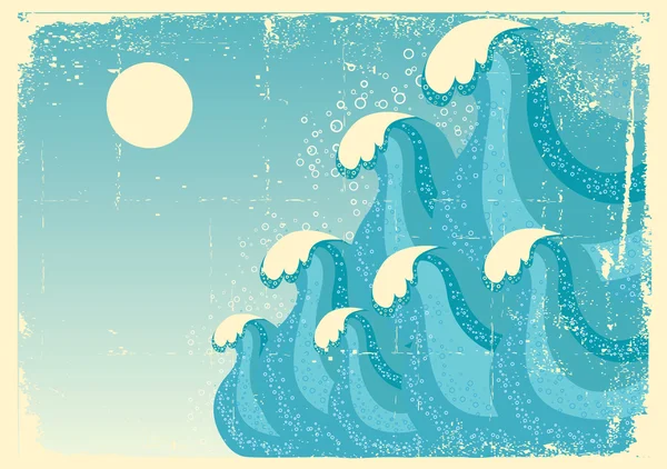 Kék hullámok. Vektor grunge kép-tenger hátterének kialakítása — Stock Vector