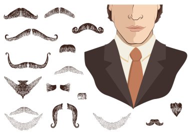 Mustaches for man.Vector collection on white for design clipart