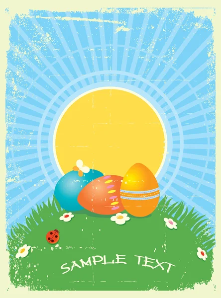 Påsk gratulationskort med färg eggs.vector vintage bakgrund — Stock vektor