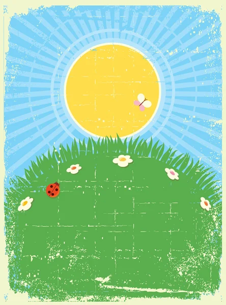 Vintage card background with summer landscape.Vector for text — Stock Vector