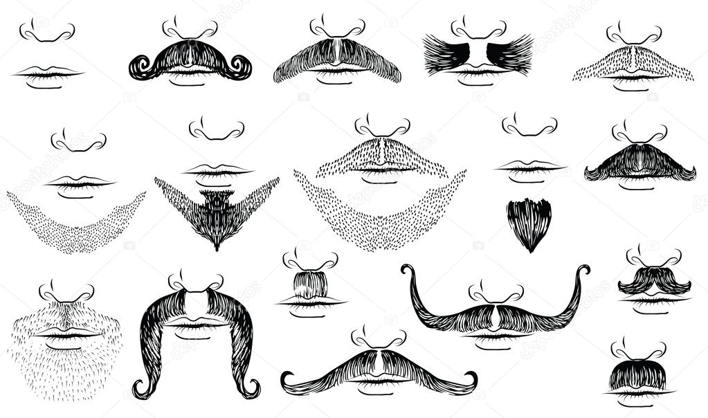 Mustaches for man.Vector collection on white for design