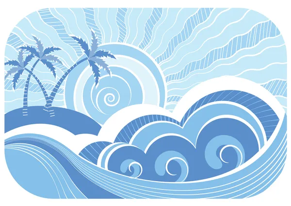 Ondas de mar abstractas. Ilustración vectorial del paisaje marino — Archivo Imágenes Vectoriales