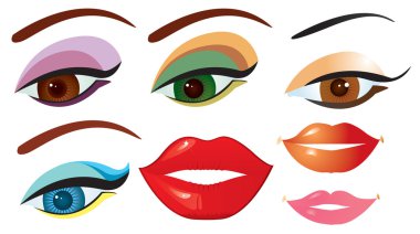 Vector eyes and lips for design on white clipart