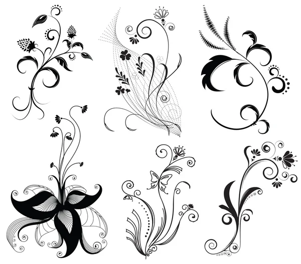 Décoration florale vectorielle sur blanc. Eléments graphiques noirs — Image vectorielle