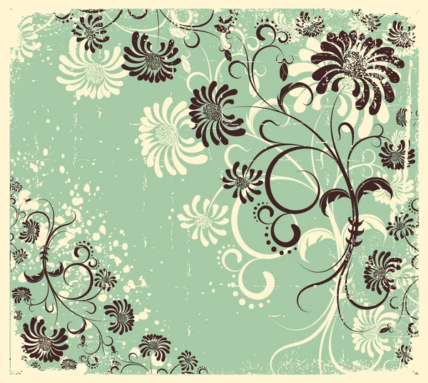 Vector vintage floral decoration .Flowers background on old text — Stock Vector