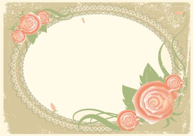 Vintage frame with roses flowers for text.Vector image clipart