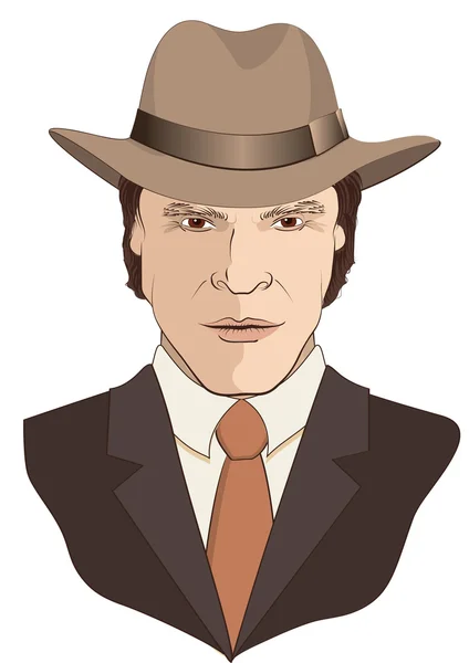 Portrait homme en costume et chapeau sur blanc — Image vectorielle