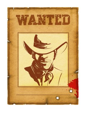 Wanted poster background with portrait of bandit for design on w clipart