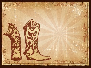 Cowboy old paper background for text with decor frame . clipart