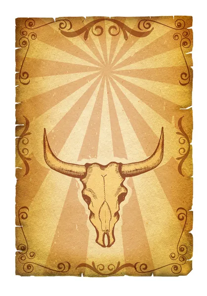 Eski kağıt dokusu ile metin için inek kafatası dekorasyon — Stok fotoğraf